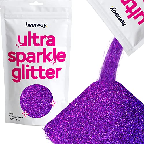 Hemway Premium Ultra Sparkle Glitter Multi Purpose Metallic Flake For Arts Crafts Nails Cosmetics Resin Festival Face Hair - Purple Holographic - Ultrafine (1/128" 0.008" 0.2Mm) 100G / 3.5Oz #TOP15