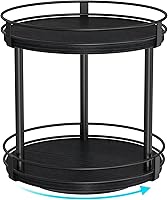 Snughome 2-Tier Lazy Susan Spice Rack Organizer - 360° Rotating Wooden Turntable for Kitchen Cabinet, Countertop, Black 10.2 Inch
