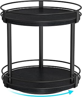 Snughome 2-Tier Lazy Susan Spice Rack Organizer - 360° Rotating Wooden Turntable for Kitchen Cabinet, Countertop, Black 10.2 Inch