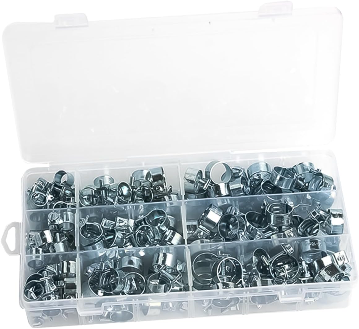 135PCS Mini Metal Hose Clamp Set Zinc Plated Hose Clips for Water Pipes Adjustable Fasteners for DIY Projects and Home Repair