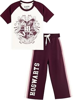 Nap Chief Girls Cotton Official Harry Potter Hogwarts Crest Burgandy Printed Co ord Set, Tshirt & Joggers Set for Casual Wear Price In India