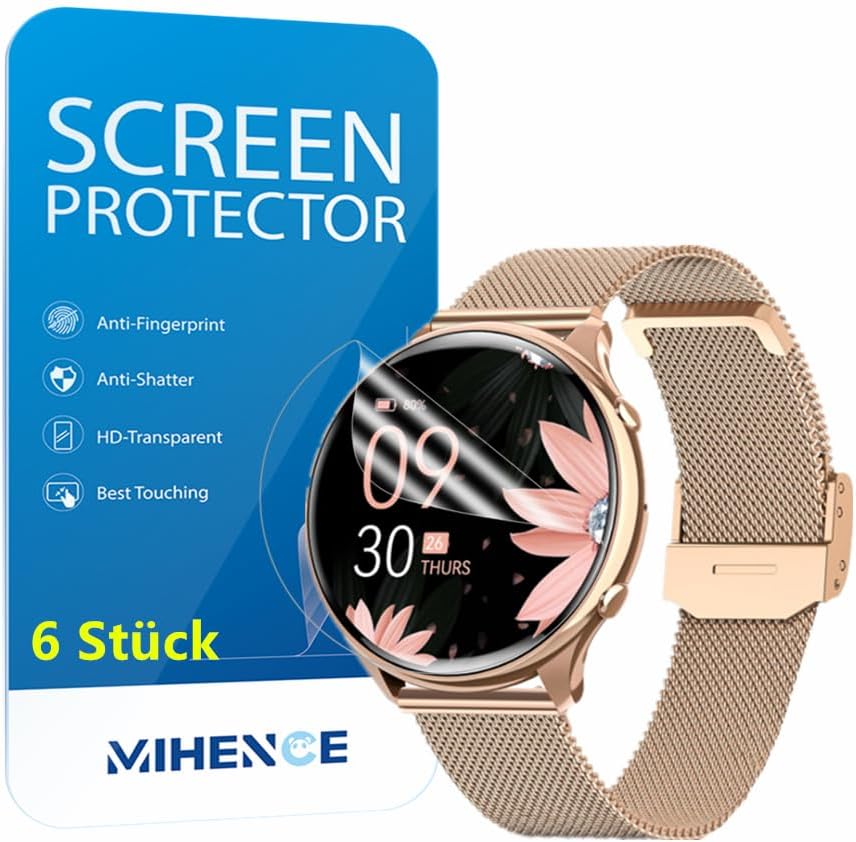 MIHENCEScreen Protector for G37 Smartwatch, TPU HD Screen Protector Compatible with RUXINGX Smartwatch 1.39 Inch/Fitonme Smartwatch 1.39 Inch [Pack of 6]