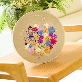 Generic Embroidery Starter Kits Flowers & Butterfly with Pattern and Instructions, Plastic Embroidery Hoops,Threader,Color Threads and Needles,Embroidery Kit for Beginners(HJ103), HAOJIN-CXI-kits103