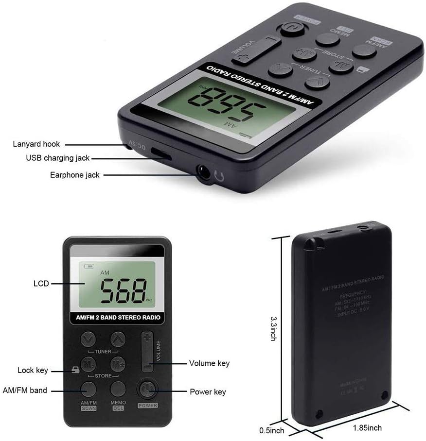 Personal Walkman Radio AM/FM Pocket Radio Portable Mini Digital Tuning Radio with Rechargeable Battery, Earphone, Lock Screen for Walk/Jogging/Gym/Camping : Electronics