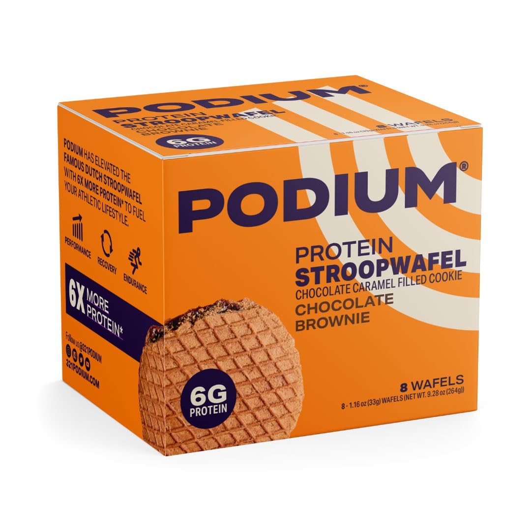 PODIUM Protein Stroopwafel, Chocolate Brownie, Pre & Post Workout Snack, Box of 8 Wafels