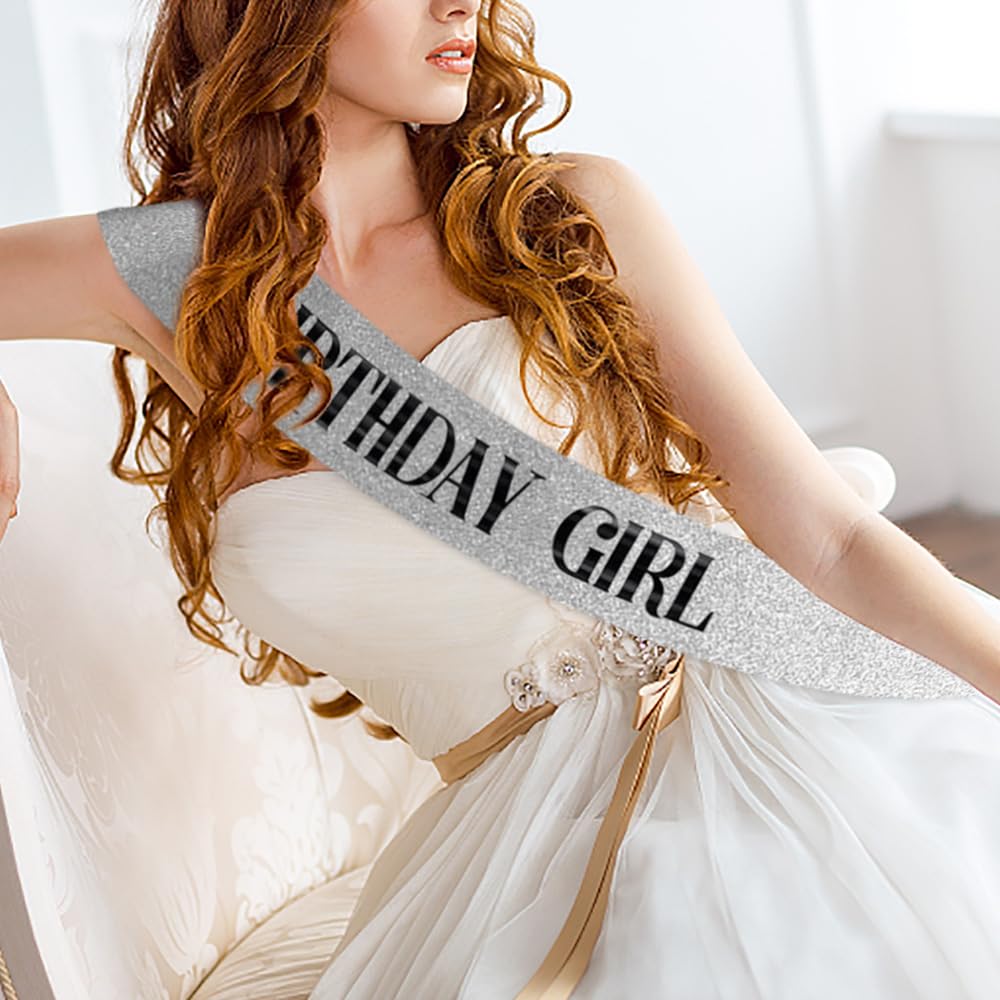 Geburtstagskrone Mit Schärpe – Set Für Birthday Queen | Strass-Tiara & Glitzer-Schärpe In Silber