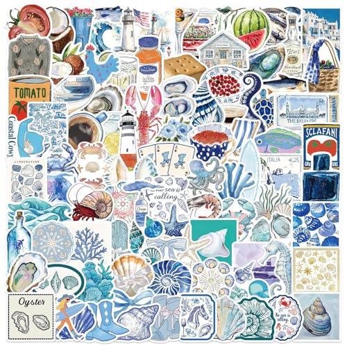 100pièces Autocollants de Plage D'été,Autocollants Marins Esthétiques,Autocollant Décoratifs,Autocollant Bleus Imperméables,pour Ordinateurs Portables,Skateboards,Agendas,Albums,Guitares
