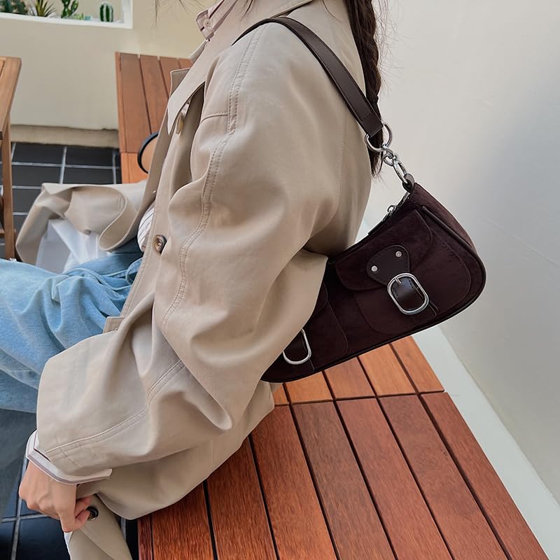 Suede Shoulder Bags for Women 2025 Fall Purse Y2k Clutch Handbag Vintage Shoulder Purse Crossbody Bag4