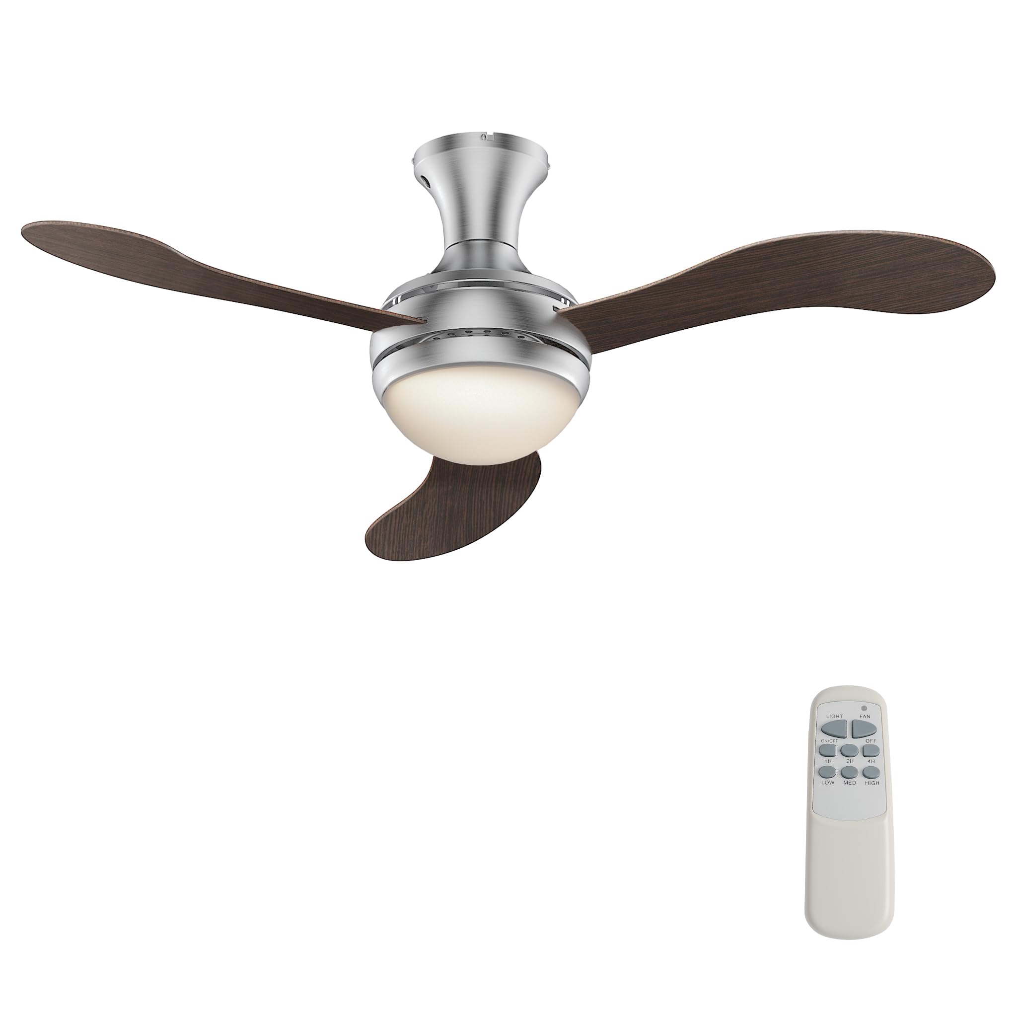 WilTec Ventilateur de Plafond Silencieux 55 W, Ø 130 cm, Max. 18 m², 3 pales, plafonnier intégré, brasseur d’air avec Lampe Lustre luminaire