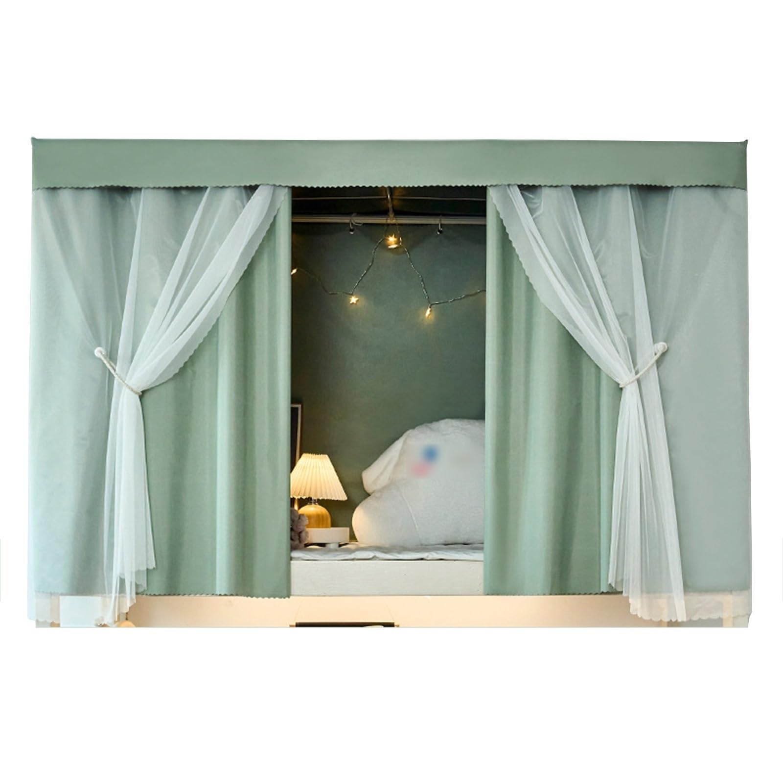 Sxtyyh Curtain*3+Top Dormitory Solid Color Privacy Bunk Bed Tent With Full Coverage, Blackout Curtains For Both Top And Bottom, Bunk Bed Curtains Dustproof Loft Bed Curtains(,1.2M_green+Sheer)