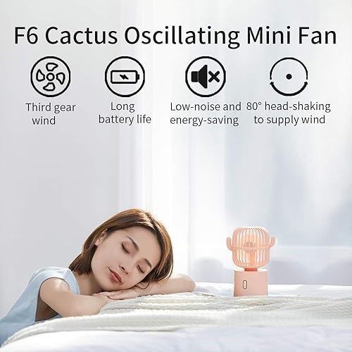 Miniatura 9 de Ventilador de escritorio pequeño USB de escritorio, ventilador personal, Cactus Mini recargable de mano de 80 grados, rotación automática de 3
