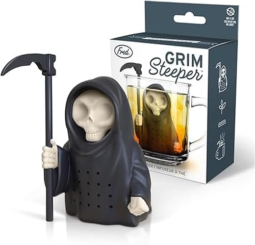 Genuine Fred Grim Steeper - Infusor de té de silicona reutilizable, diseño de la parca negra, dispositivo de cocina divertido e inteligente para