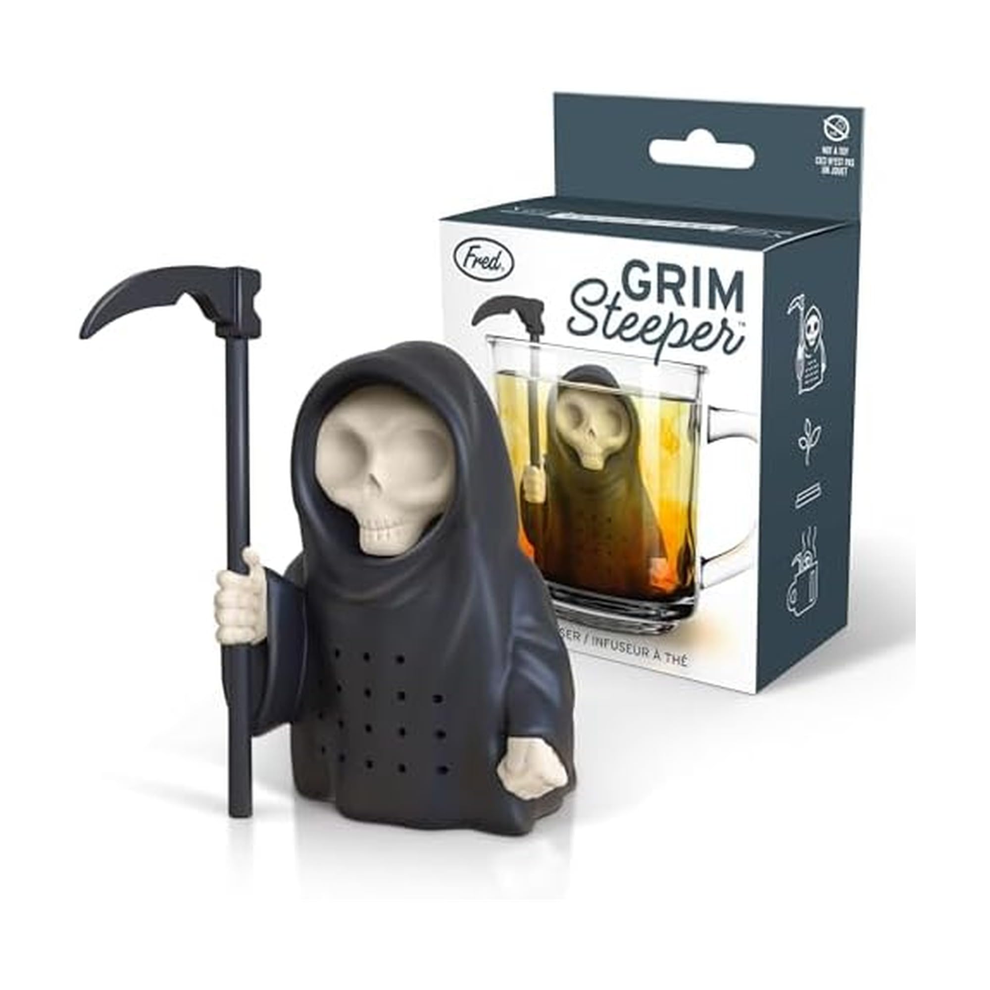 Genuine Fred Grim Steeper Reusable Silicone Tea Infuser, Black Grim Reaper Design, Fun and Clever Kitchen Gadget for Tea Lovers and Enthusiasts