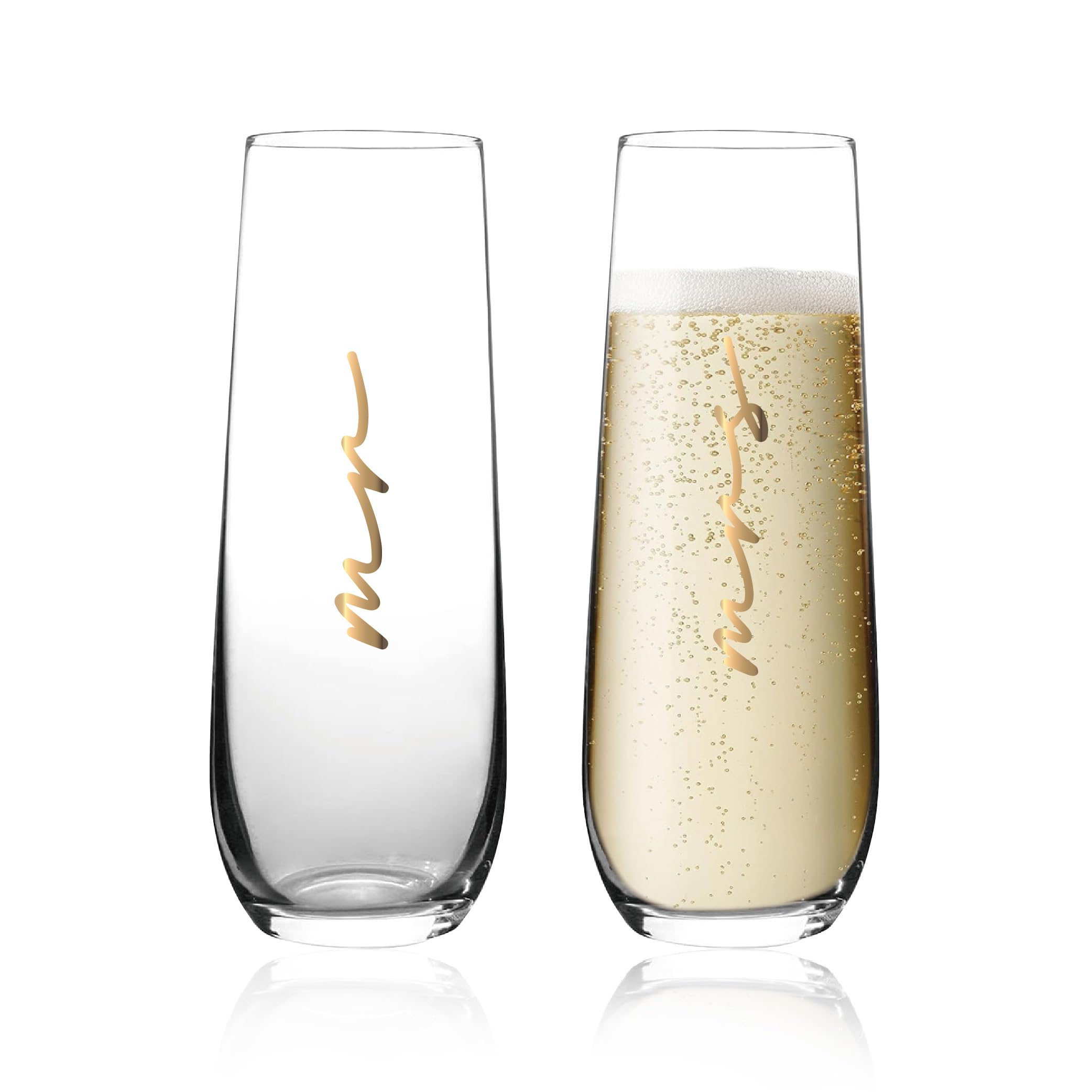 GroomBrideGifts Mr and Mrs Champagne Flutes Set of 2, Bride and Groom Champagne Glasses,Wedding Bridal Shower Gifts