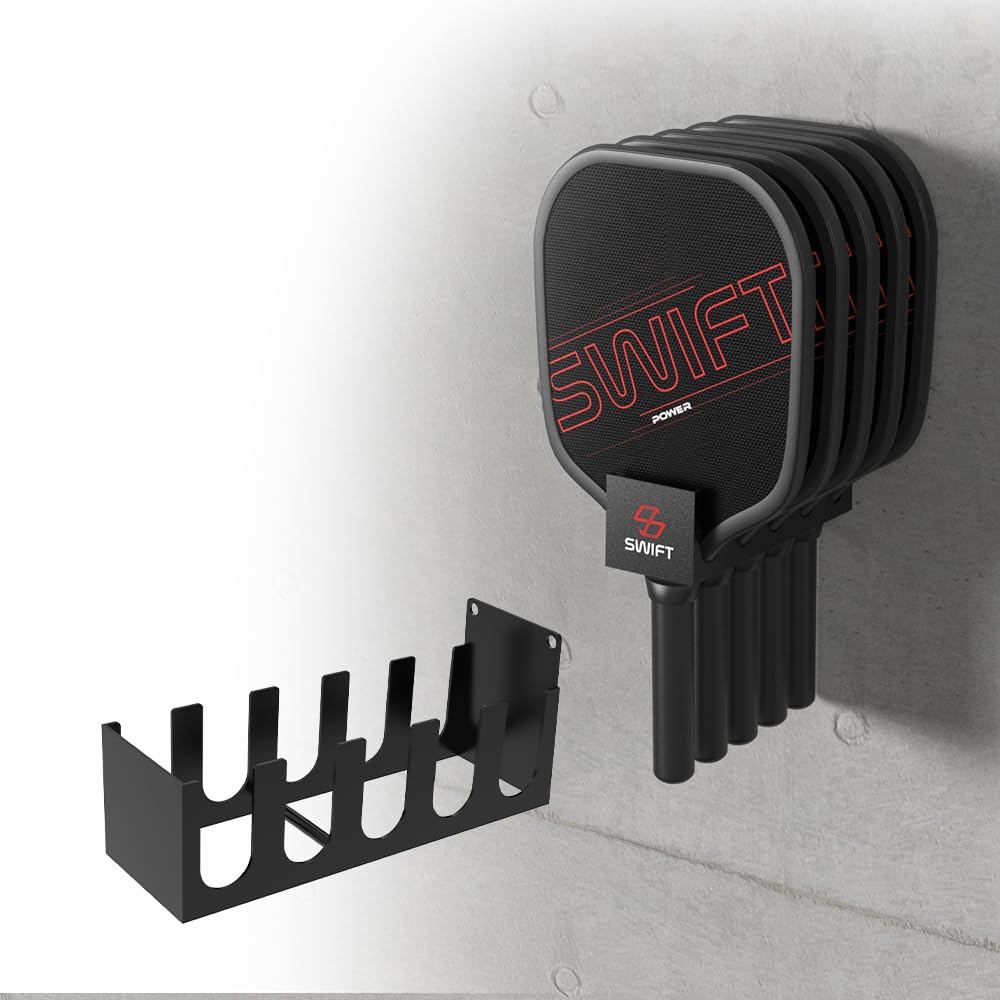 Swift Courser Balck Wall Mount Pickleball Paddle Rack, Hold 5 Pickle Paddles, Heavy Duty Paddle Holder, For Store And Garage Storage, Wall Mount Accessories(Front Display (1 Pack), Black) (Front Display)