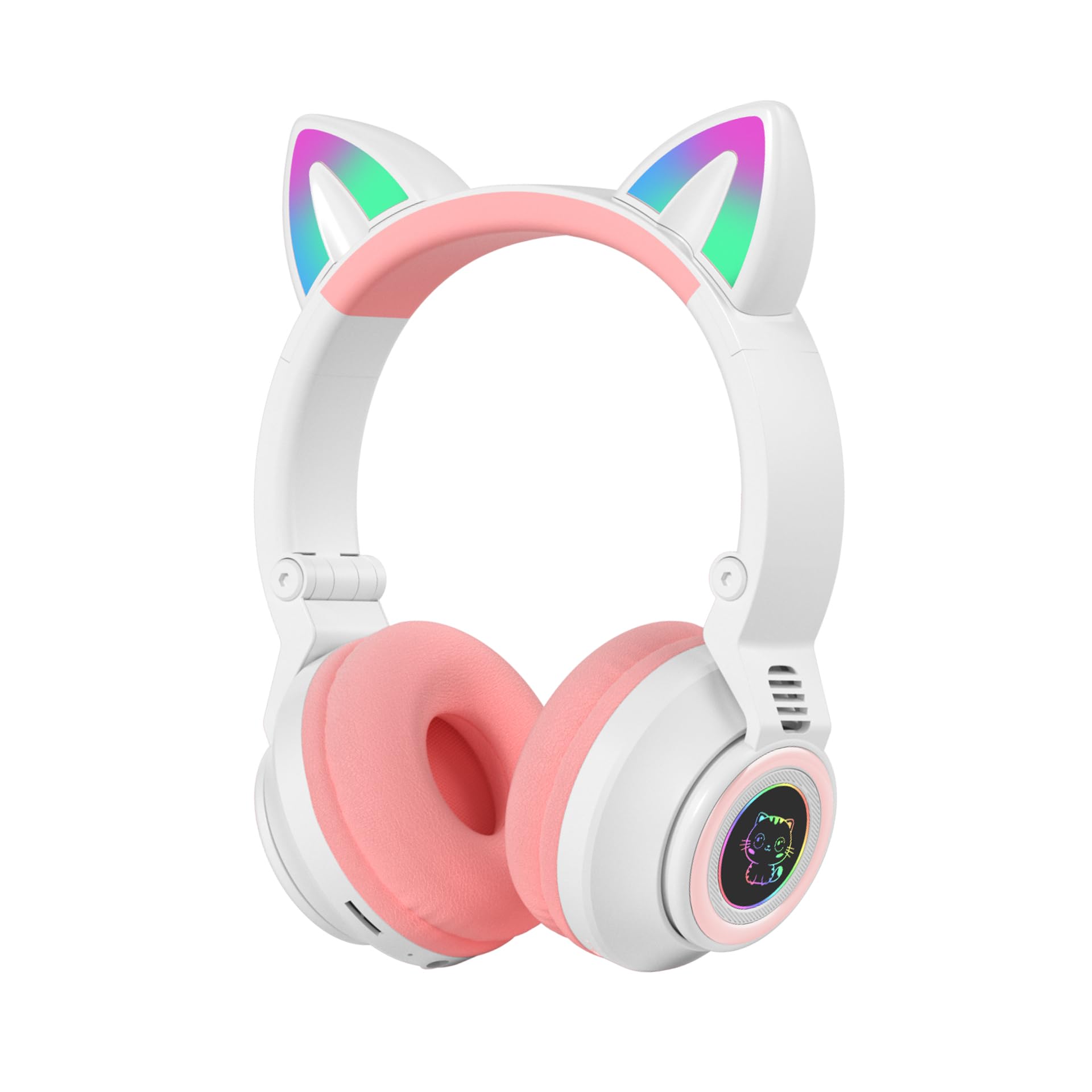 Katzenohr-Bluetooth-Kopfhörer, kabelloses Headset für Kleinkinder, Babys, Kinder, Kinder-Kopfhörer mit Mikrofon für Jungen und Mädchen, Reise-Pad, Amazon Fire Handy (Rosa/Weiß)