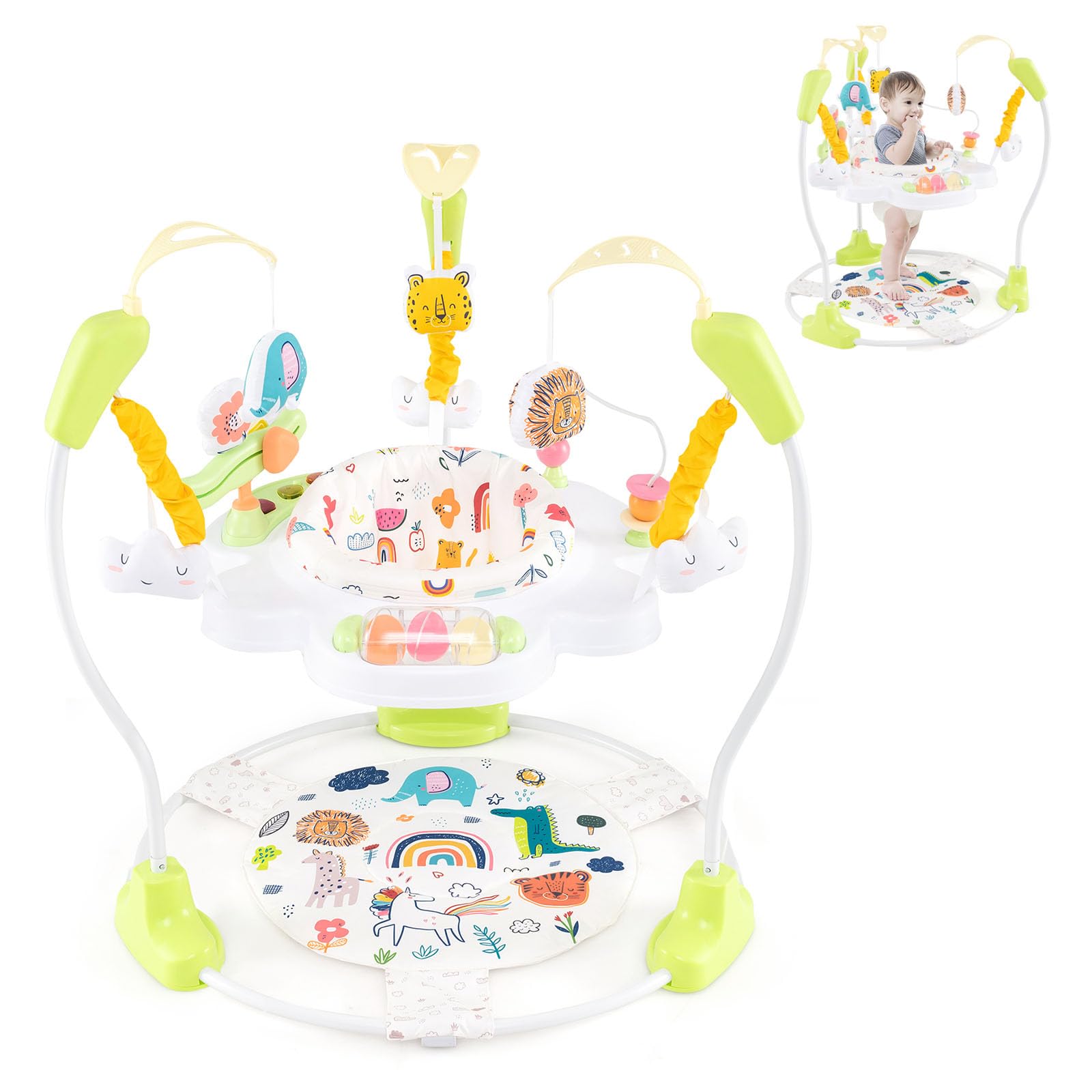 LIFEZEAL Centro de Actividades 2 en 1 para bebé, Jumperoo Baby con Asiento Giratorio 360°, Andador con Juguetes, Centro de Juegos con Luces y melodías, para niño pequeño (Amarillo)