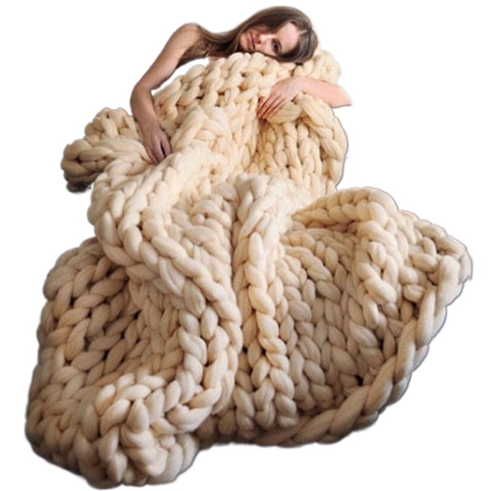 DieffematicMT Blanket Chunky Knitted Blanket Yarn Throw Carpets Soft Warm Decor Bed Home Textile Hand Arm Thick Knitted Blanket Sofa Nap Blanke