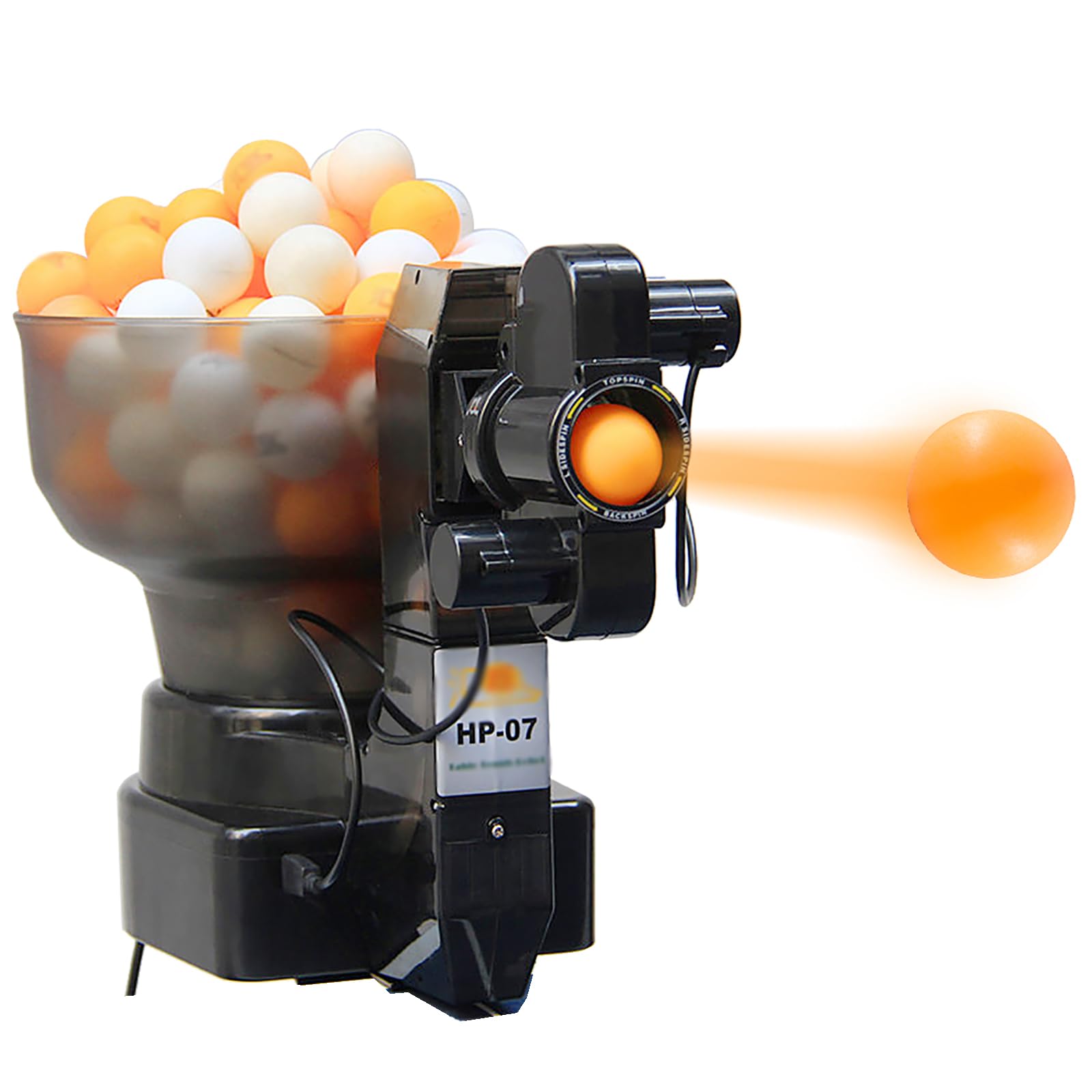 Robot da ping pong, macchina da ping pong con 36 diverse palline rotanti e telecomando con cavo, 7 angolazioni, frequenza regolabile per appassionati di ping pong, studenti e atleti