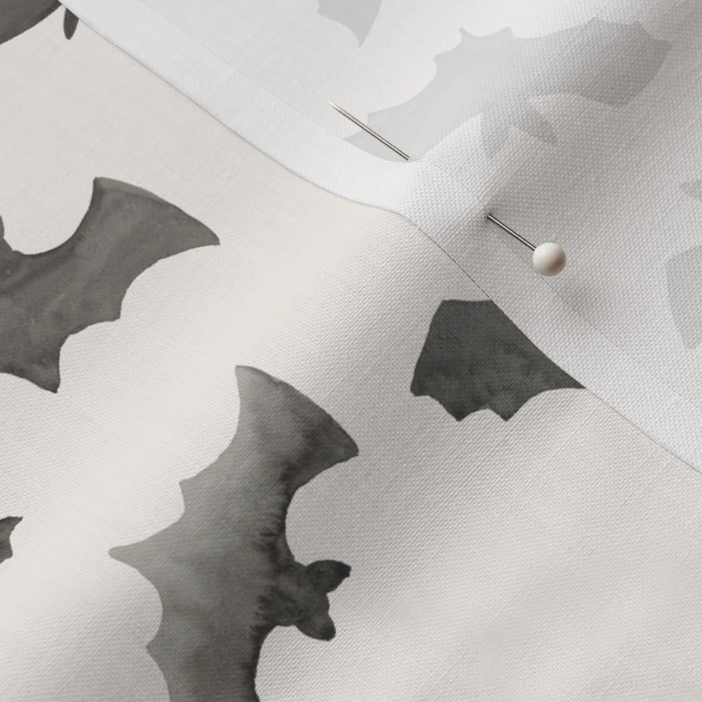 Spoonflower Fabric - Watercolor Bats Bone Black Animal Night Autumn Fall Halloween Printed on Petal Signature Cotton Fabric Fat Quarter - Sewing Quilting Apparel Crafts Decor