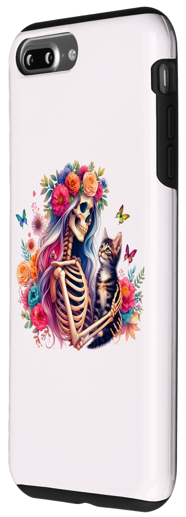 iPhone 7 Plus/8 Plus Female Skeleton And Cute Kitten Cat Lovers Halloween Vintage Case - Image 2