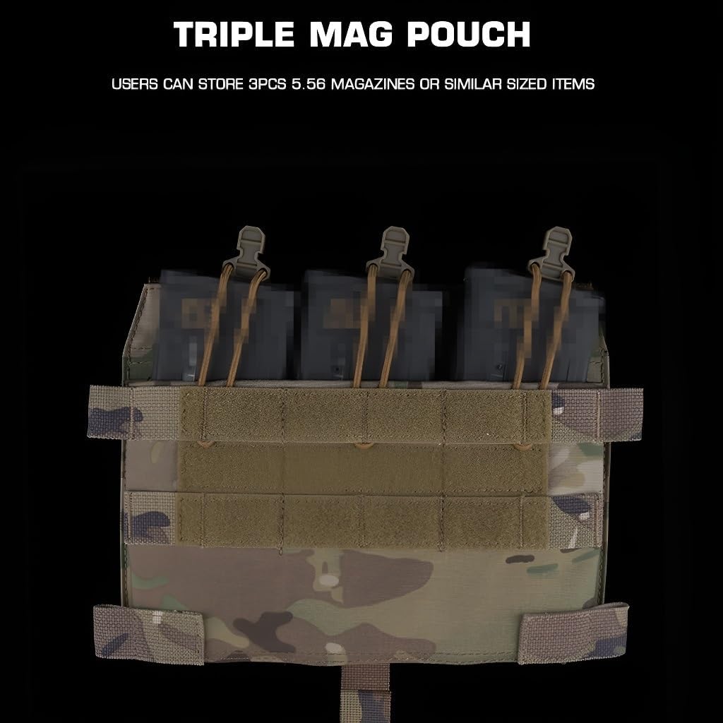 Nylon 3-Pocket Tactical Pouch (24 * 19cm) - Quick-Release Handle, MOLLE Compatible, Hook & Loop Panel (0.262kg)