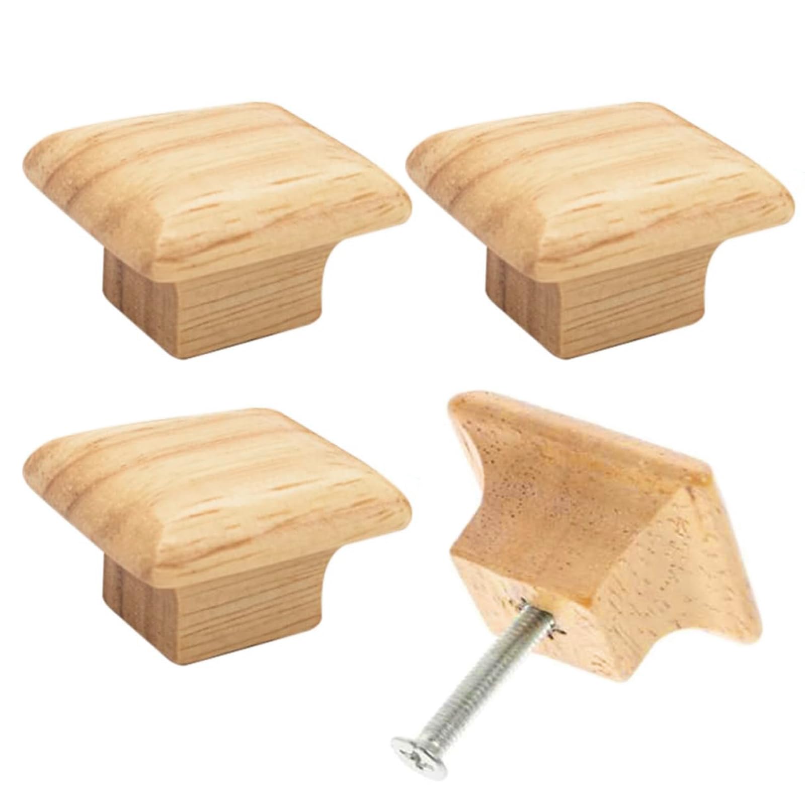 Misuyue Square Wooden Drawer Knobs (4 Pack) - Natural Wooden Door