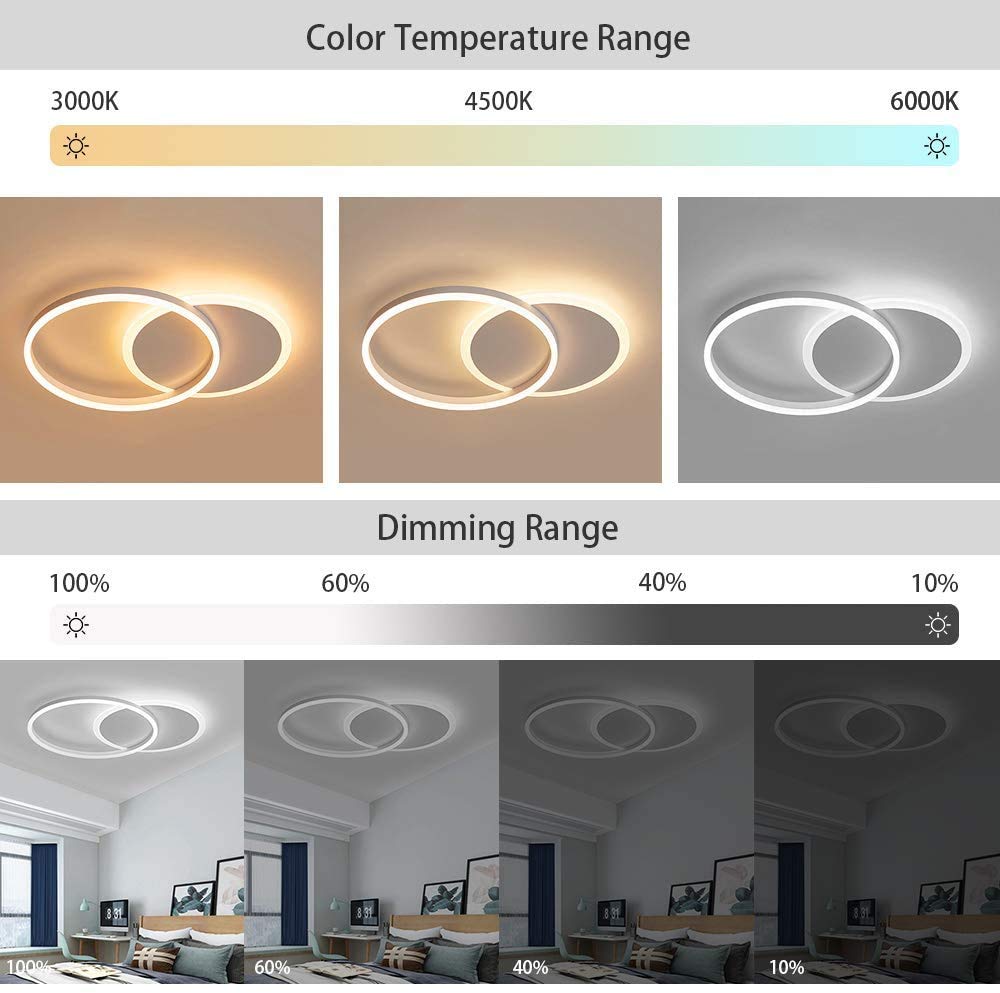 LED Plafoniera Lampada Soggiorno Luci Metallo Dimmerabile Con Telecomando Lampada Soffitto Anello Lampada Sospensione Acrilico Camera Letto Sala Studio Camera Dei Bambini Lampadario,D'oro,3 Ringe