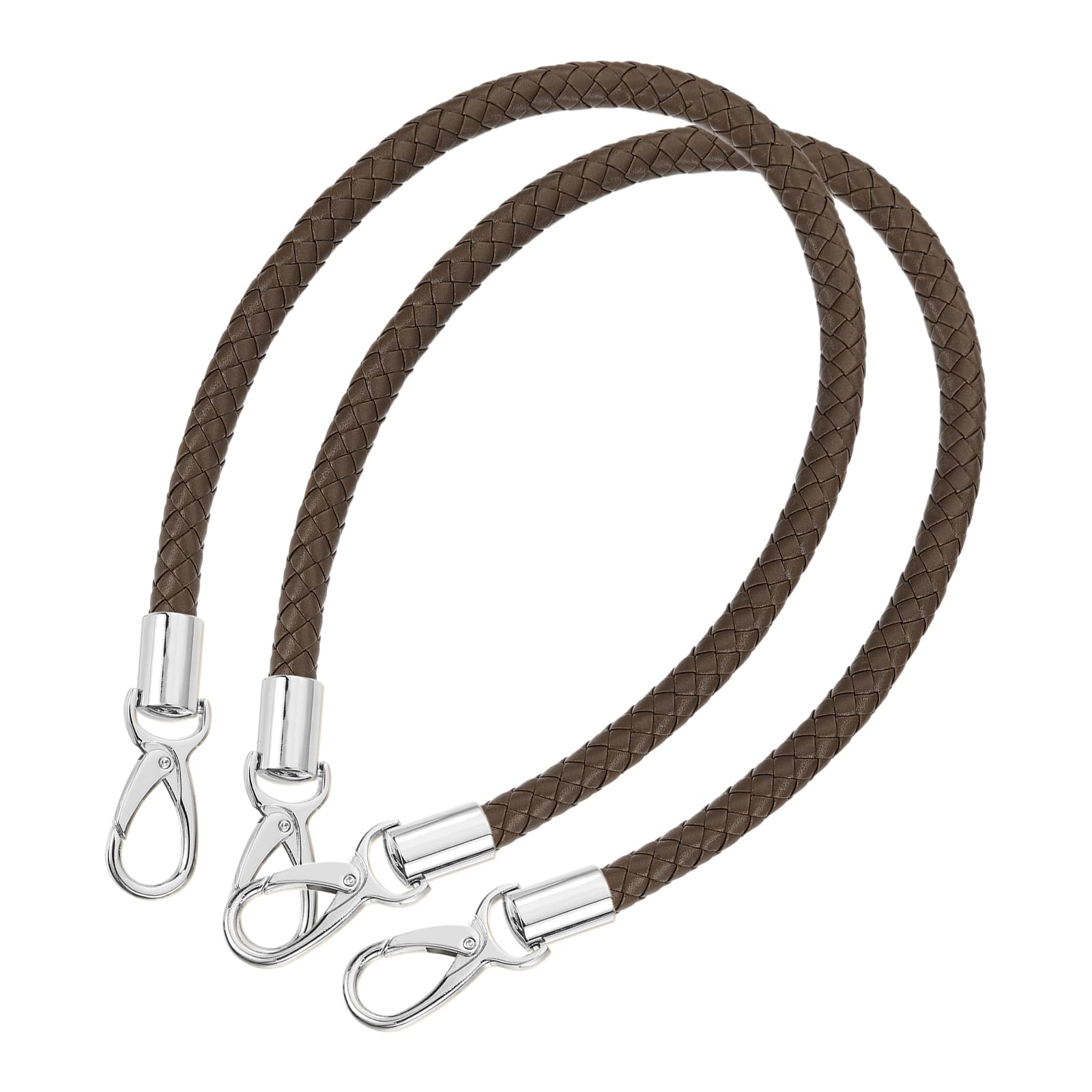 sourcing map Leather Purse Strap, 2Pcs 60cm/23.62" Short Leather PU Braided Purse Replacement Handle with Metal Buckles for Underarm Bags, Handbags (Dark Coffee Strap + Silver Clasp)