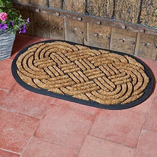 HomeZone Door Mat 45 x 75 cm - Dirt Trapping Outdoor Mats - Non-slip Doormat Outside - Low Profile Front Door Mat - Rubber Mat (Celtic Knot Oval)