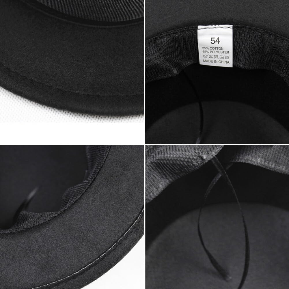 Black Classic Fedora Hat Wide Brim Pork Pie Hat Flat Top Boater Trilby Hats Cap for Women Men - Image 4