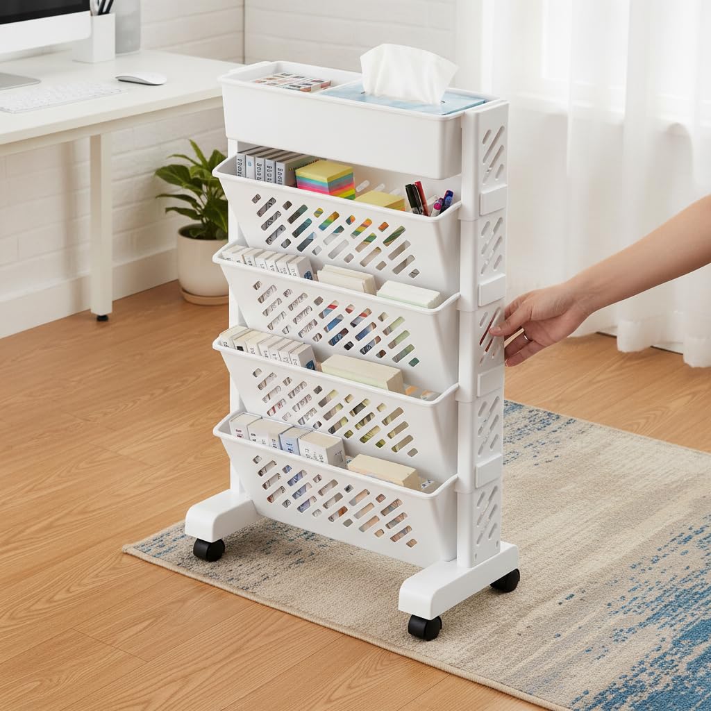 Libreria Mobile in Plastica Più Livelli, Bianco 5 ripiani