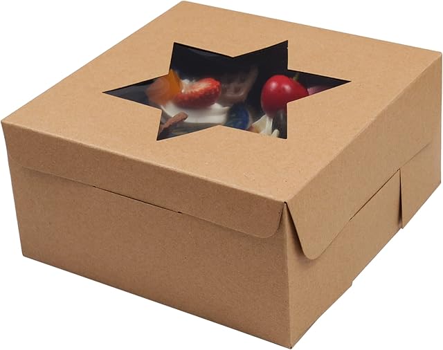 KEYIDO® 15 Pack Brown Kraft Cookie Boxes with Window, 6x6x3 inch Bakery Boxes, Empty Candy Boxes for Cookies Pastries Muffins Pies Donuts