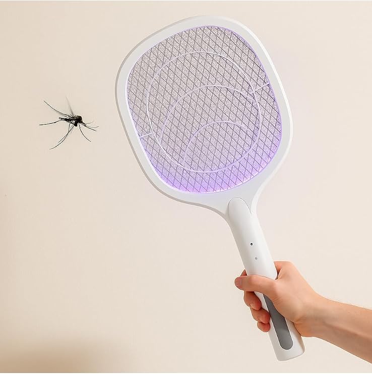 Sinek Raketi Sivrisinek Öldürücü Dik Durabilen Standlı 8 Pcs UV Işıklı 1500 mAh 3000v Raket, Aç-Kapa Düğmeli Elektrikli Sarjlı Sinek Raketi, Güvenli Kullanım