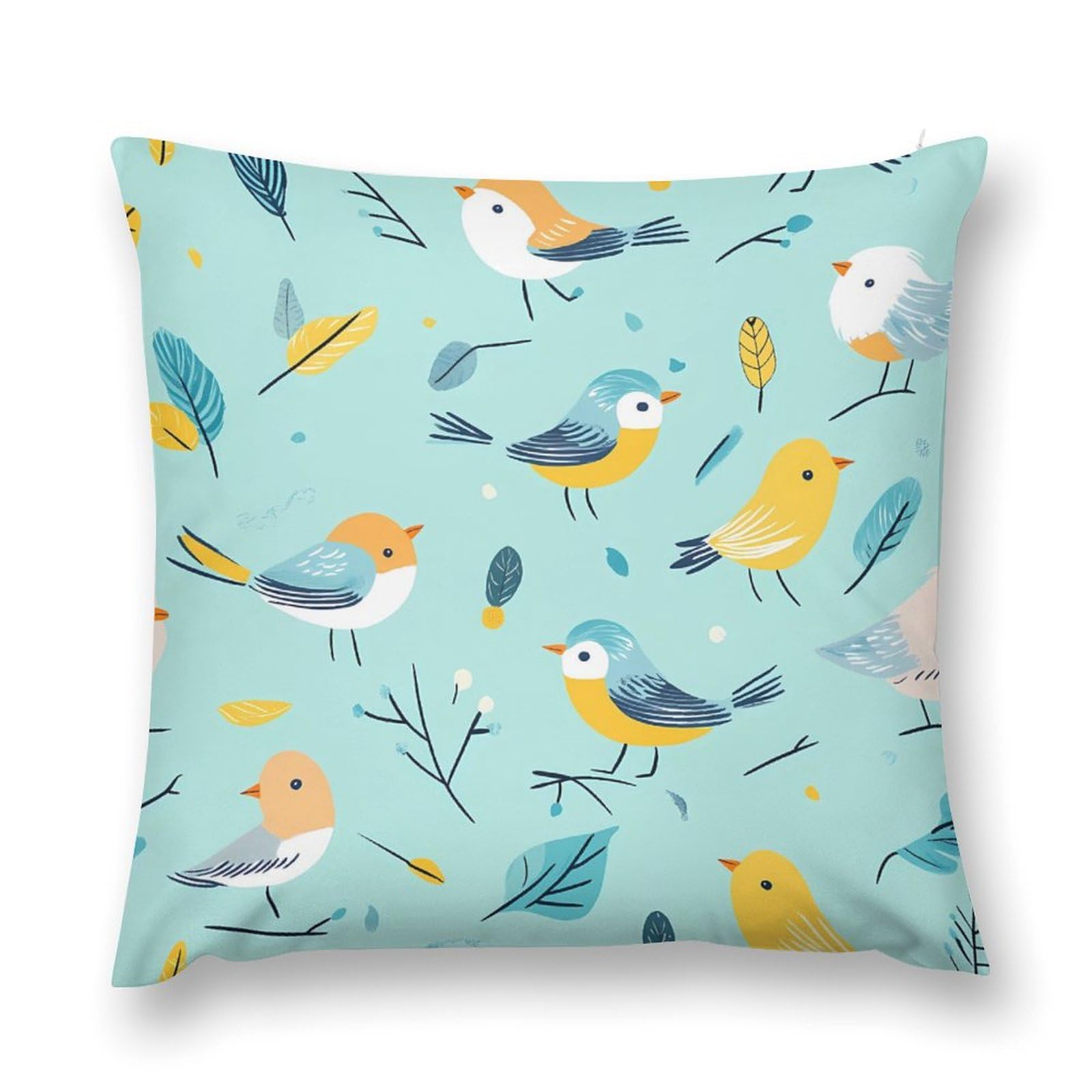 Birds Pattern Decorative Throw Pillow Covers Plush Cushion Protect Case for Sofa Bedroom 20 