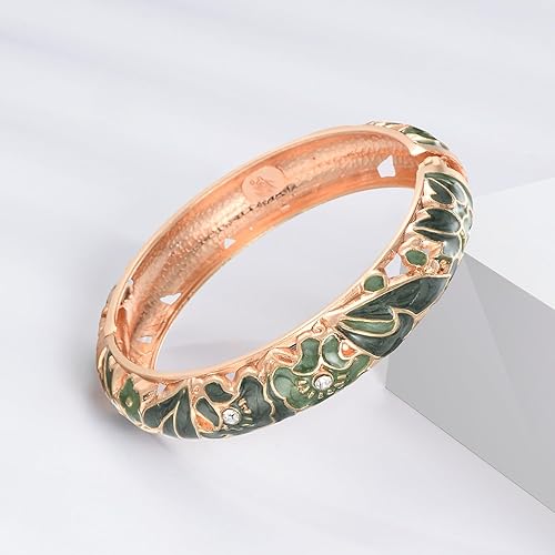 Miniatura 7 de UJOY Vintage Jewelry Cloisonne Artesanal Esmaltado Mariposa Flor Magnífica Rhinestone Oro Bisagra Brazalete Brazalete Brazaletes Regalos 88A09