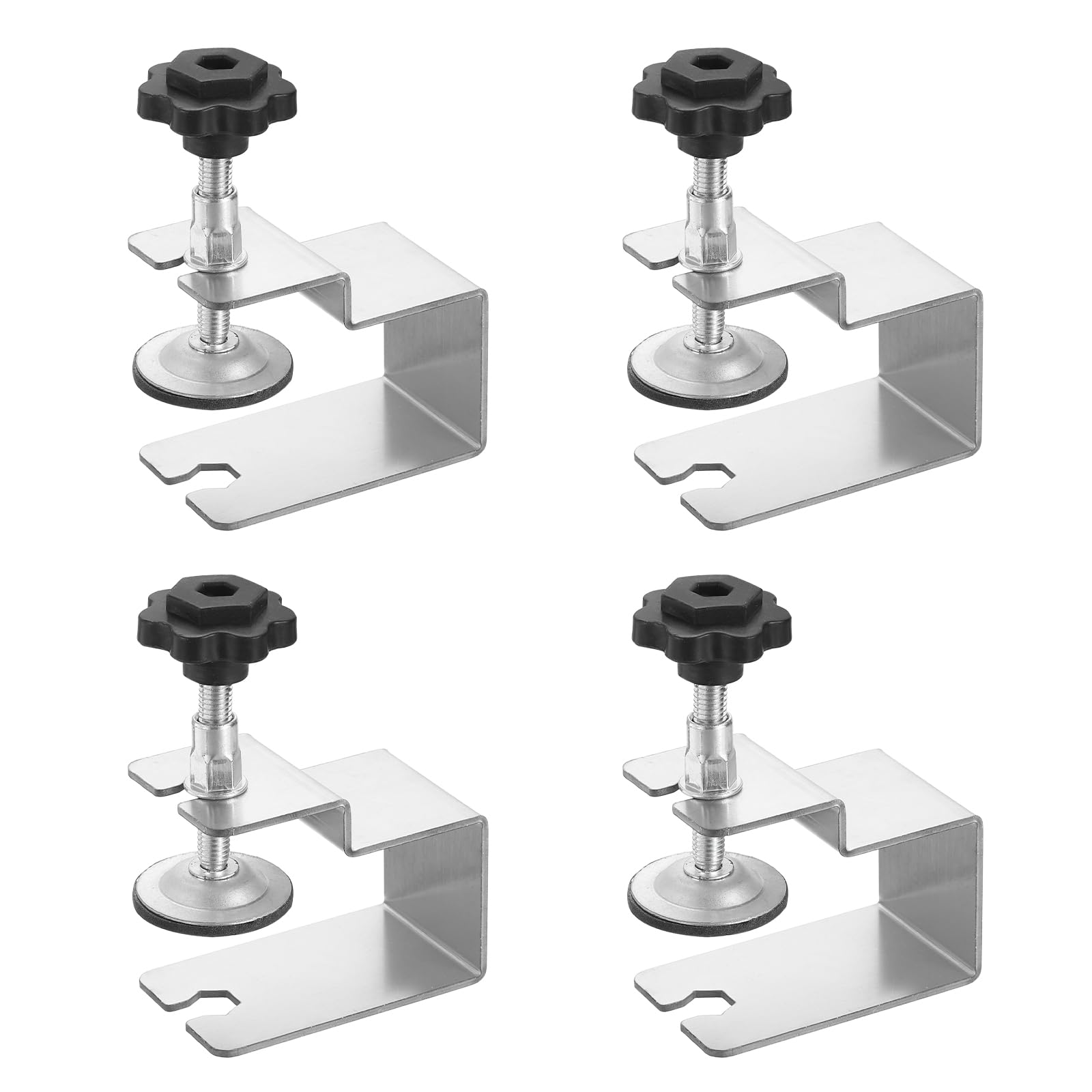 sourcing map 4 Pcs Stainless Steel C Clamps 2.24" Bow-Shape Universal Mini Tiger Clamp Adjustable Cabinet Installation Clip with Foam Pads for Woodworking Mounting, Silver