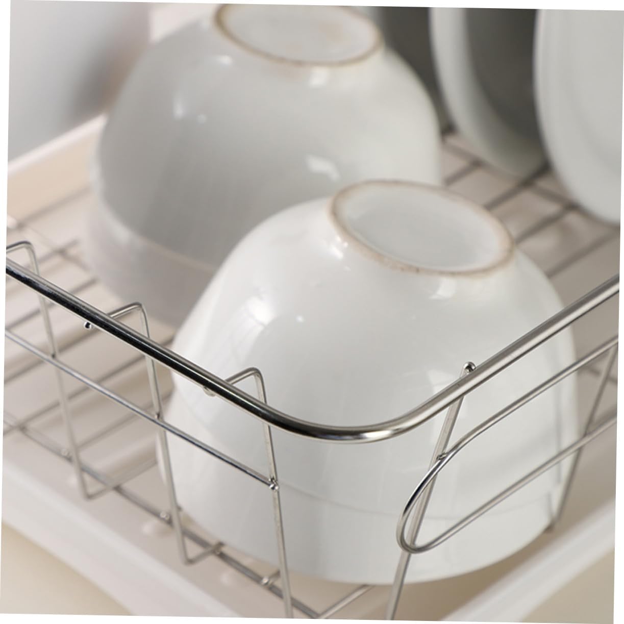 Stainless Steel Household Dish Rack with Drainage Tray Rustproof Kitchen Utensil and Cutlery Drying Holder Multi-Function Countertop Storage for Fruits Vegetables Tableware Easy to