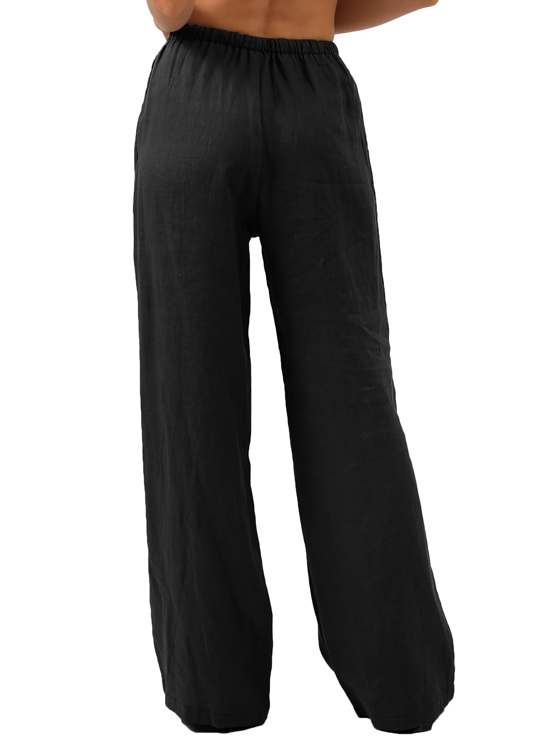 Amazhiyu Pantaloni in lino, da donna, estivi, 100% lino, pantaloni lunghi, da donna, larghi, con tasche
