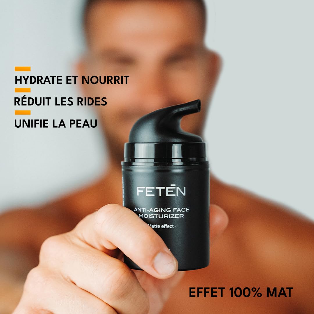 FETEN Crème Visage Homme – Crème Hydratante Anti-Rides avec Acide Hyaluronique – Effet Anti-Âge & Matifiant – Soin Visage Jour & Nuit Homme – Skincare Anti-Acné 50ml (Lot de 2)
