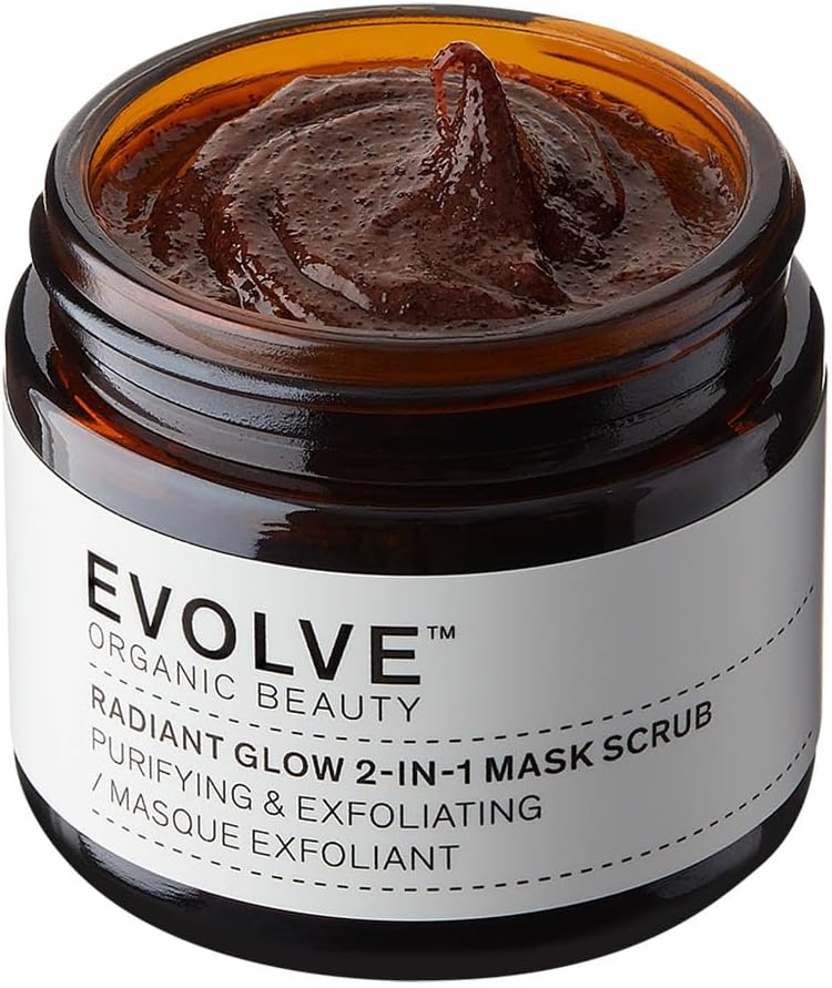 Evolve Organic Beauty - Natural Radiant Glow 2-in-1 Mask Scrub | Small-Batch, Vegan Clean Beauty (2 oz | 60 mL) Packaging May Vary