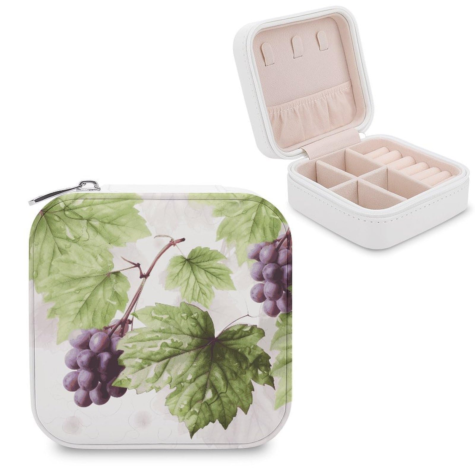 JTREHY Beautiful Grape Leaves Jewelry Box Personalized PU Jewelry Box Exquisite Jewelrys Organizer Case Small Portable Jewellery Storage Holder for Rings Earrings Necklaces Gifts