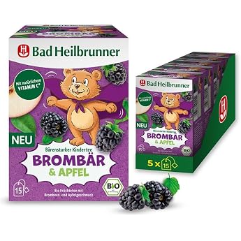 Bad Heilbrunner Organic Bear Strong Children's Tea Brombear & Apple - Organic Fruit Tea with Natural Vitamin C Specially Developed for Children 5 x 15 Filter Bags