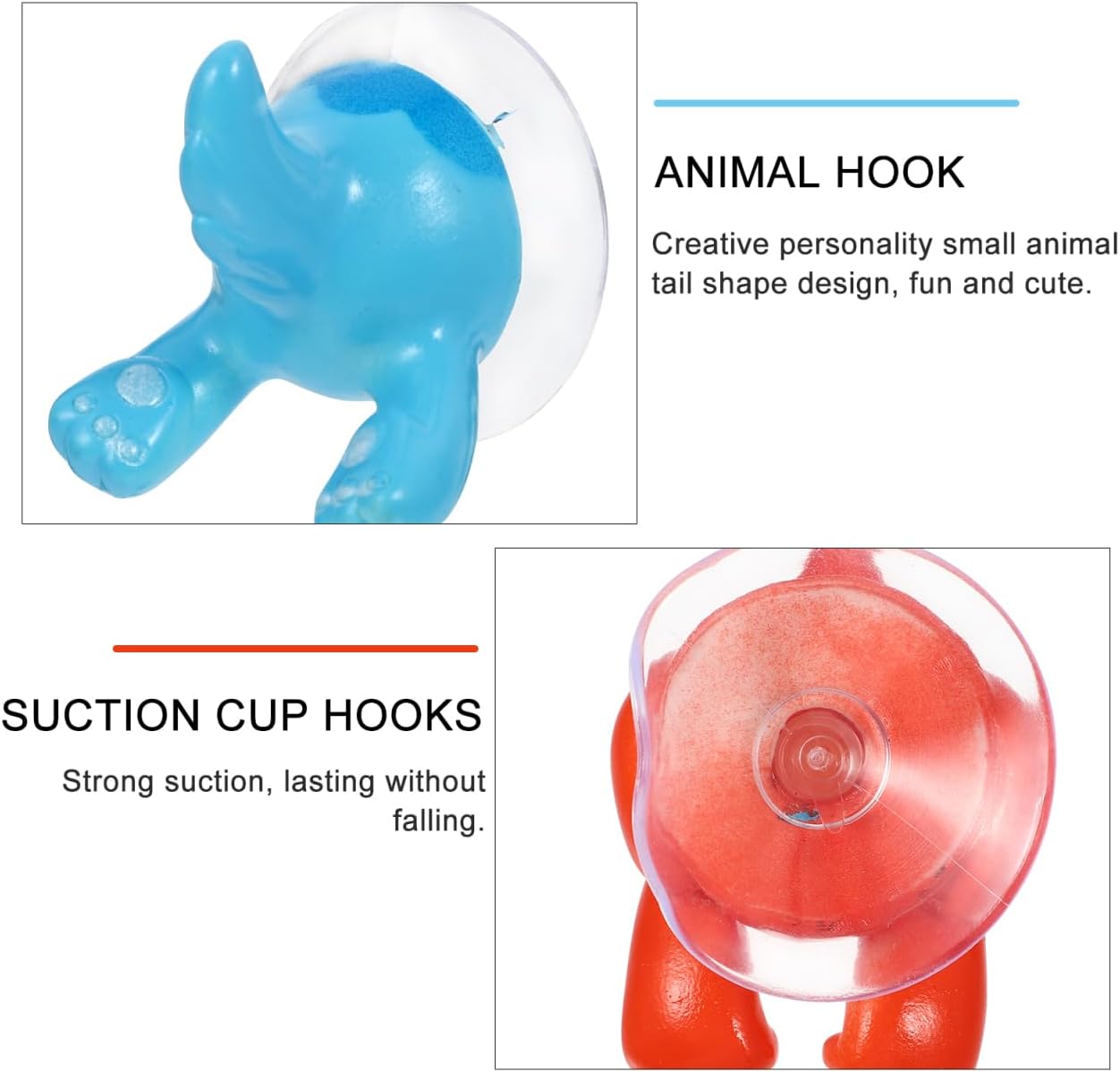 Amosfun Cute Suction Cup Hooks 6-Pack Cartoon Animal Tail Wall Mounted Traceless Hooks for Smooth Surfaces No Drill Plastic Hooks for Kitchen Bathroom Towel Key Storage image 5