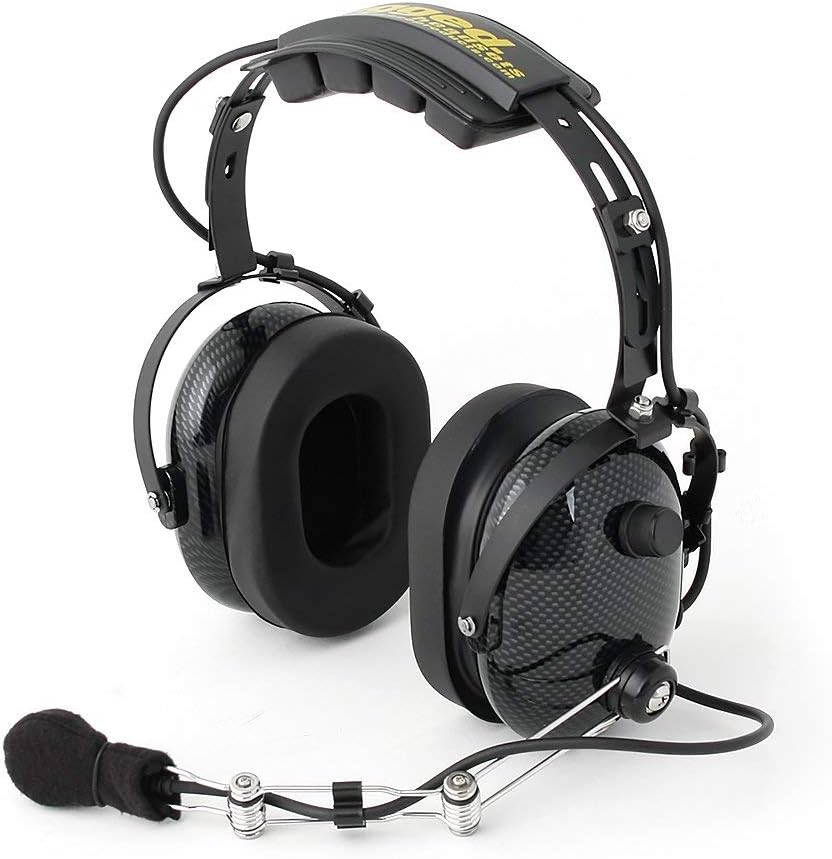 Rugged Carbon Fiber Over The Head Headset for Racing Radios Electronics Communications – Features Volume Control Knob 3.5mm 5-Pin Input Jack and Push to Talk