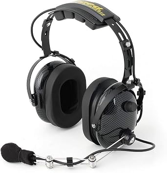 Rugged Carbon Fiber Over The Head Headset for Racing Radios Electronics Communications Features Volume Control Knob 3.5mm 5-Pin Input Jack and Push to Talk