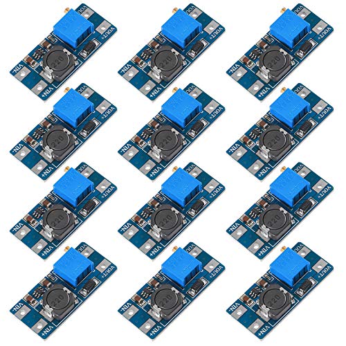 QCCAN 12Pcs MT3608 DC-DC Step Up Converter Adjustable Power Supply Booster Module Voltage Regulator MAX Output 28V 2A (MT3608 Without USB)