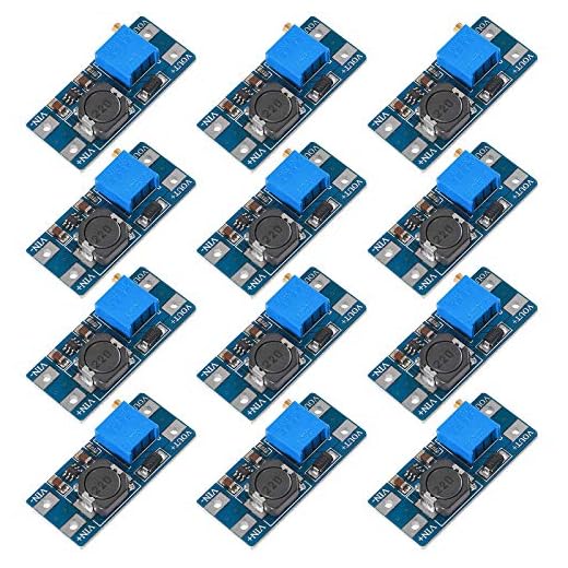 QCCAN 12Pcs MT3608 DC-DC Step Up Converter Adjustable Power Supply Booster Module Voltage Regulator MAX Output 28V 2A (MT3608 Without USB)