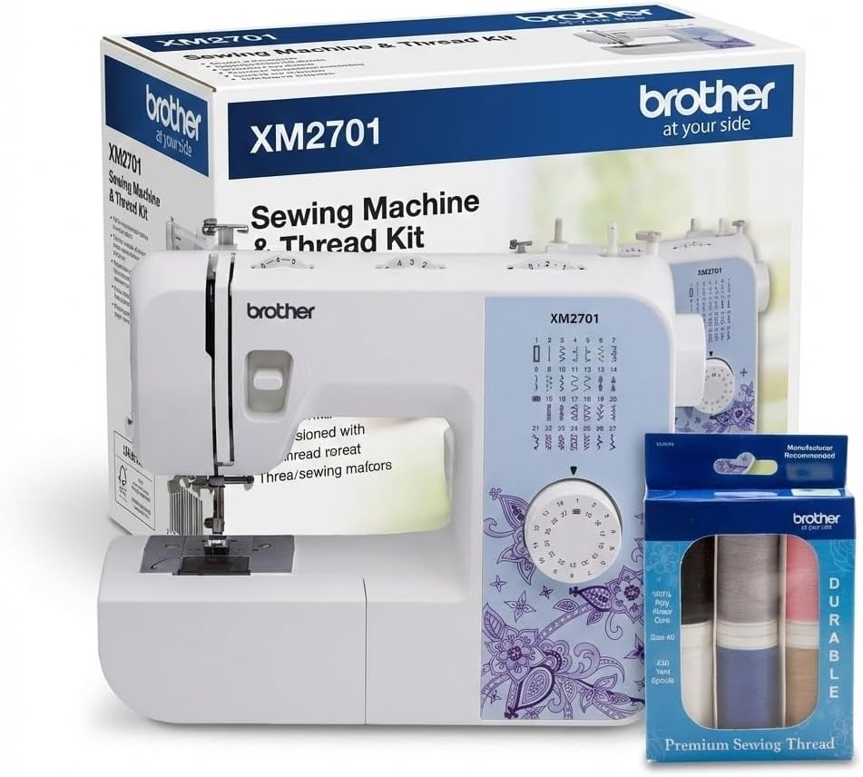 Brother XM2701 Sewing Machine, Lightweight Machine with 27 Stitches, 10-Pack Pre-Wound Bobbins and Water-Soluble Stabilizer Roll Included