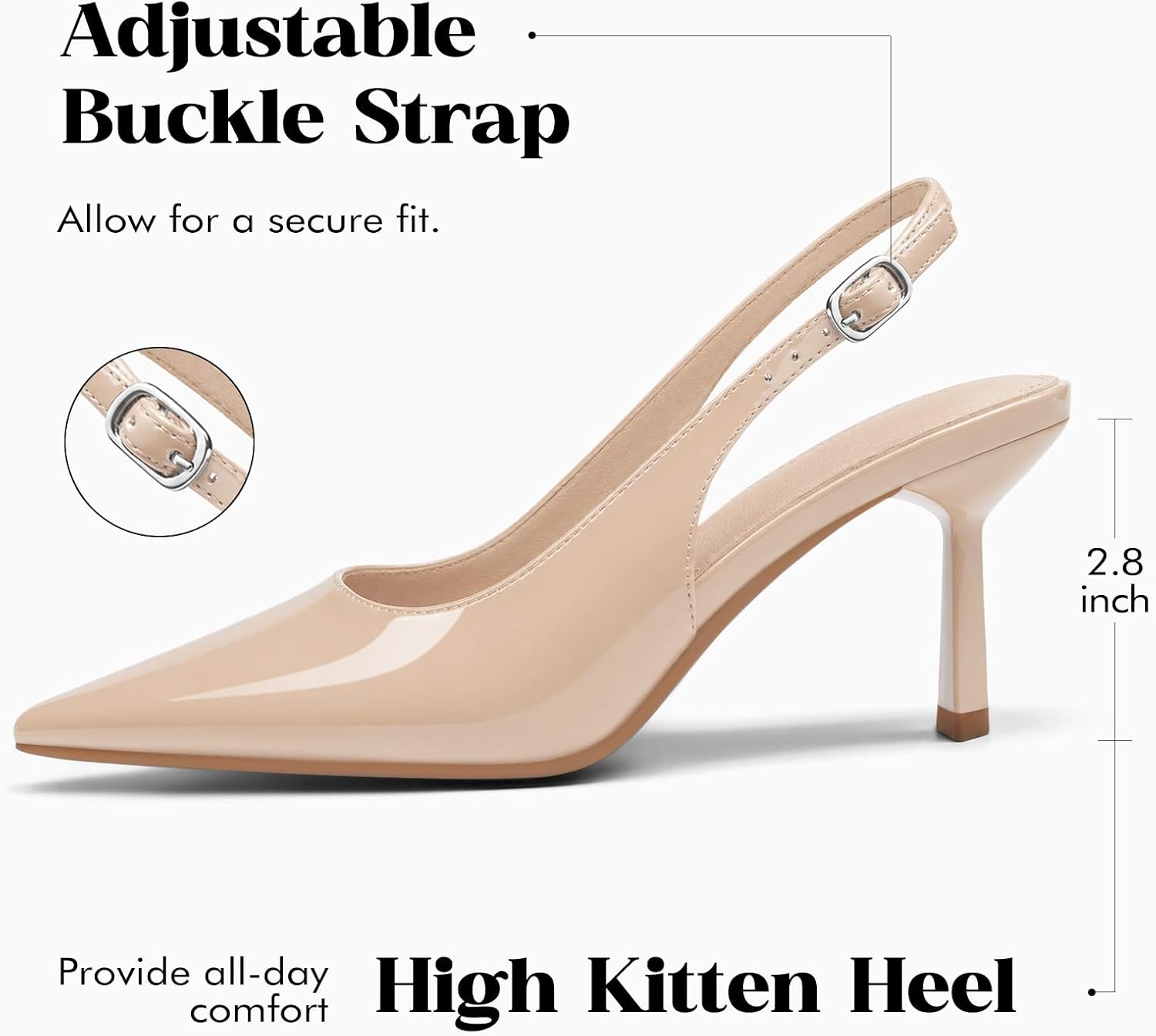 Coutgo Womens Slingback Kitten Heels Closed Pointed Toe Pumps Work Party Dress Shoes